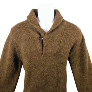 LL Bean Mens Lambswool Shawl Collar Pullover Sweater Brown Knit Casual Warm